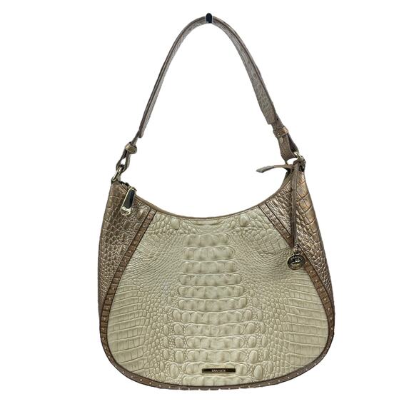 Brahmin Amira Hobo Shoulder Bag Leather Croc Embossed Champagne Koubba - Picture 1 of 12
